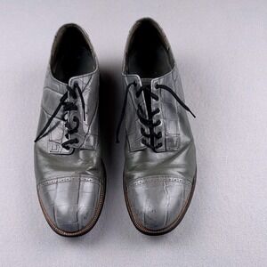 Stacy Adams Mens Grey Croc Embossed Leather Cap Toe Oxford Dress Shoes Size 13 D